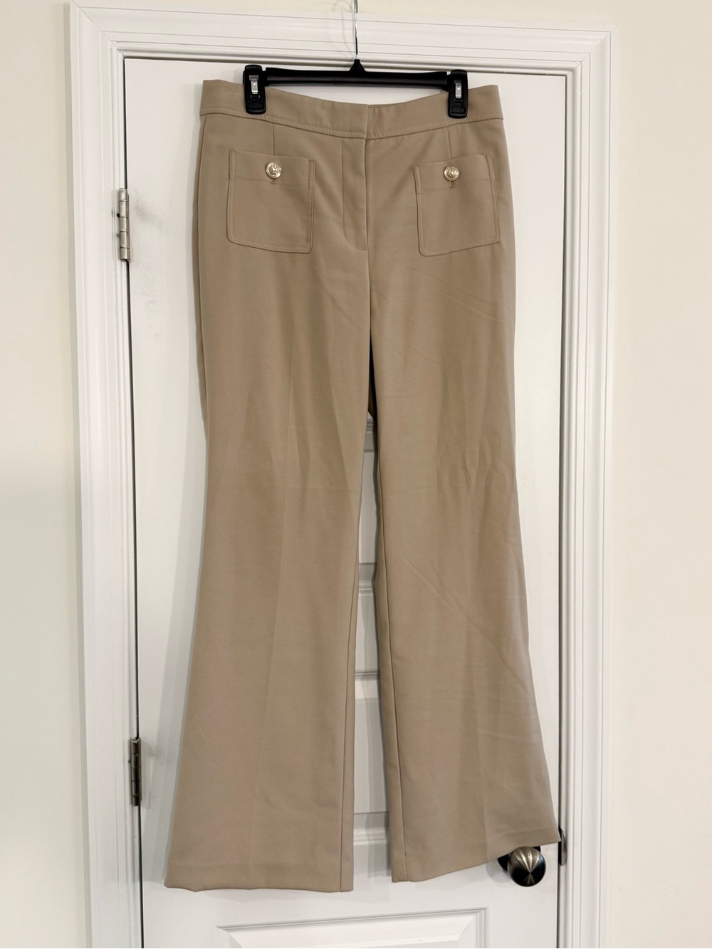 Ann Taylor Factory Wide Leg Tan Trouser Pants Women’s 8 Gold Button Preppy